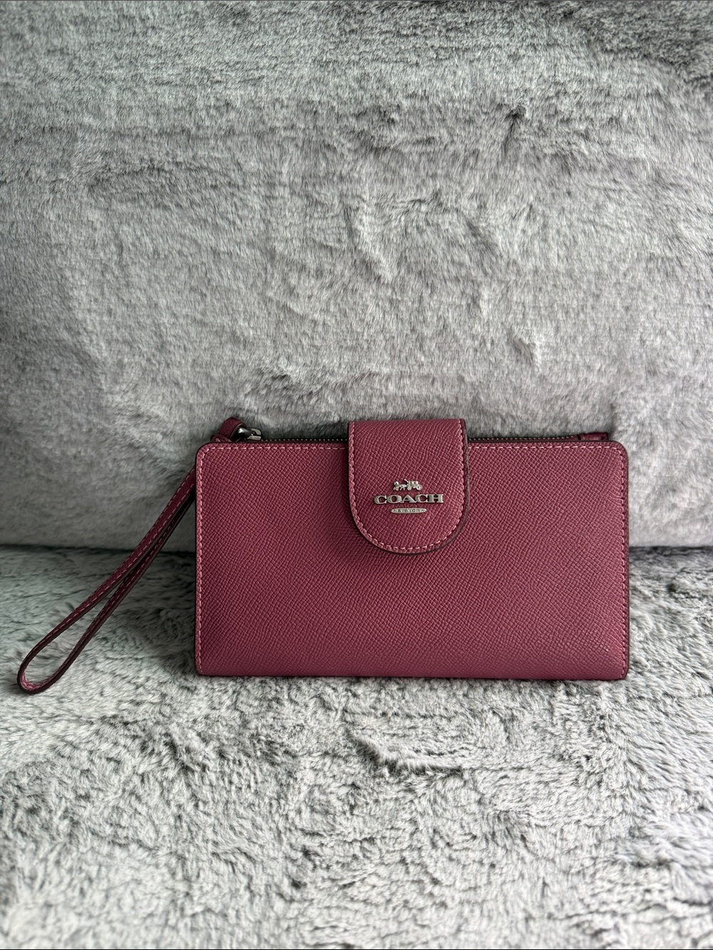 COACH Saffiano Tech Wristlet Wallet in Light Raspberry